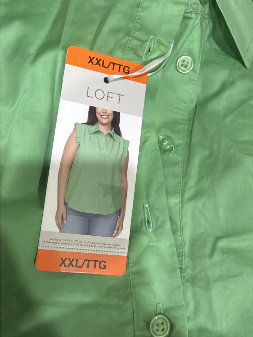 LOFT Green Ruffle Collar Button-Front Shell Top